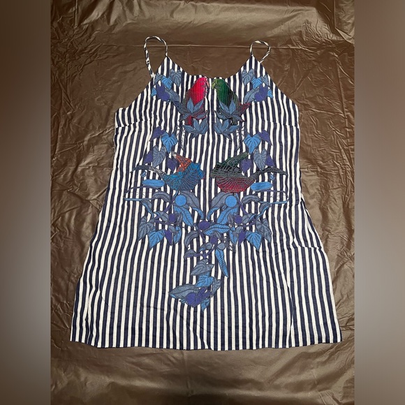 Farm Rio Bird Stripe Mini Dress. Size L. - Picture 1 of 3